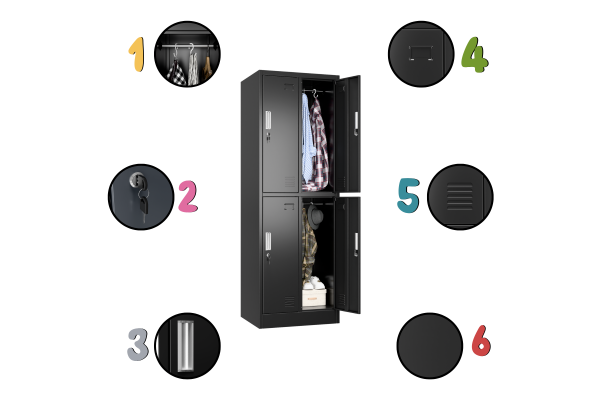 SZAFA BHP 4-KOMOROWA; 60CM; CZARNA - ZMONTOWANA (na palecie)